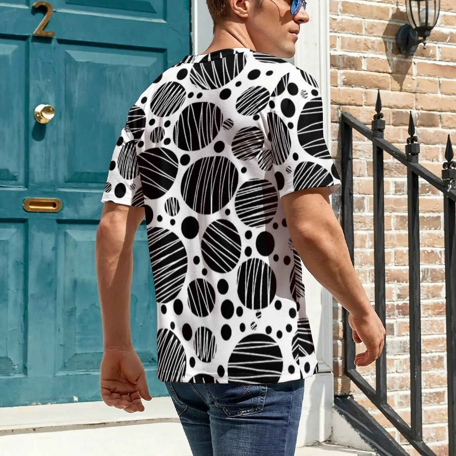 Sketch Line Polka Dot White Print T Shirt  Fashion T Shirts Man Casual Tee Shirt Original Short Sleeve Design Top Tees Plus Size