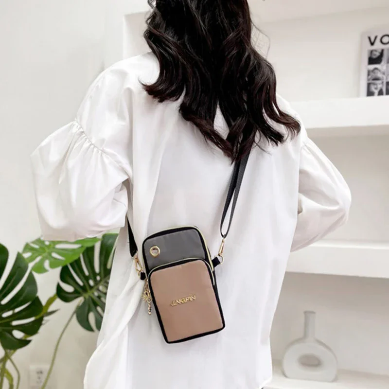 

New Arrival Crossbody Phone Purse Bags For Women Solid Color Waterproof Nylon Small Shoulder Bag Multi-Zipper Handbag Clutch