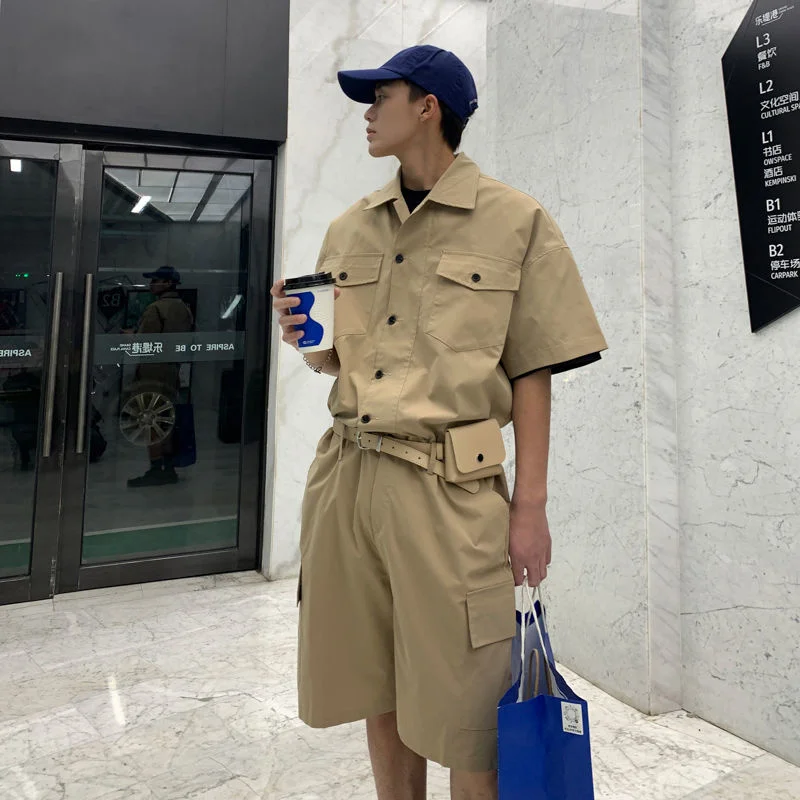 SYUHGFA Casual Streetwear Shorts 2024 Summer Men Clothing Korean Fashion Handsome Loose Straight Wide Leg Knee Length Cargo Pant