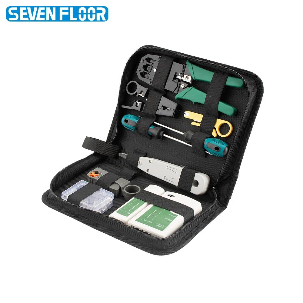 Cat5 RJ45 Crimping Tool 8P6P4P Network Kit, Cable Tester, Punch Down Tool, Screwdrivers, Wire Stripper, Modular Plugs