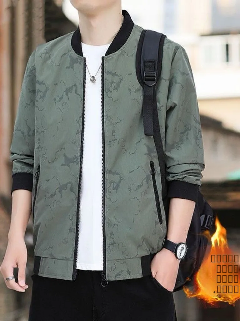 

Men's Camouflage Jaet Autumn Winter Thiened Fce Baseball Collar Casual Versatile Outerwear Warm Sli Polyester Fiber
