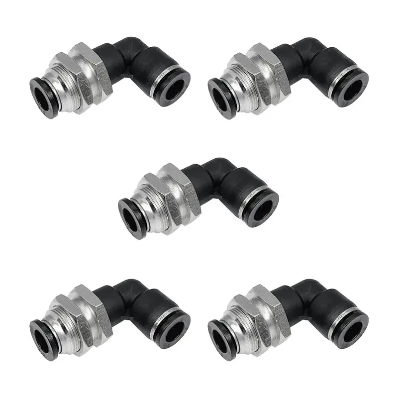 

AEE8-5 Pcs Bulkhead Elbow Black Pneumatic Quick Connect 90 Degree Elbow Pneumatic Quick Connect Fitting