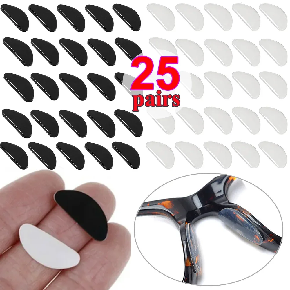 Almofadas adesivas do nariz do silicone, almofadas antiderrapantes do nariz, nosepads finos pretos claros para óculos, acessórios dos óculos, 25 pares