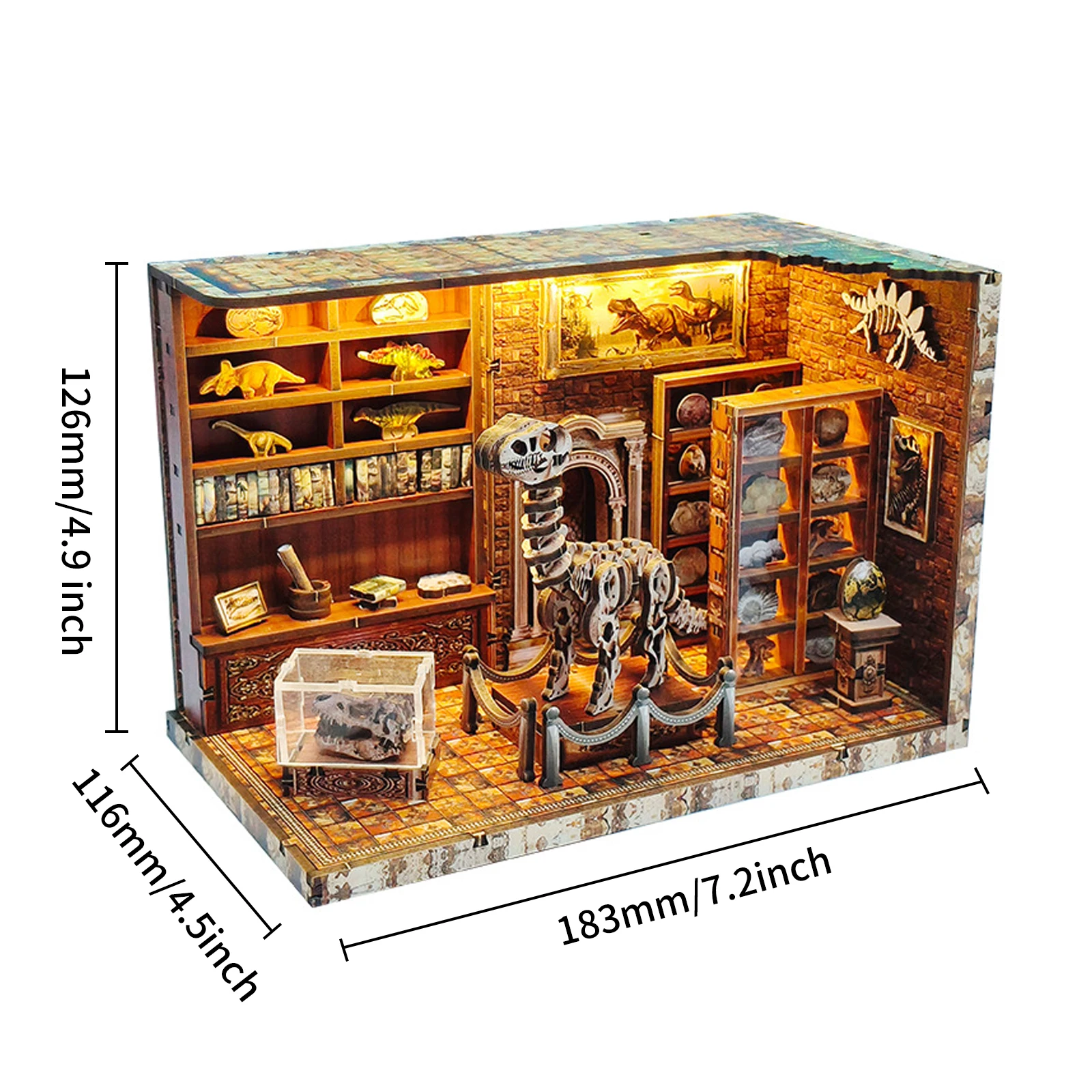 3d wooden puzzle for adults Dinosaur Laboratory book nook with lights model kit dollhouse DIY miniature house Birthday and Chris