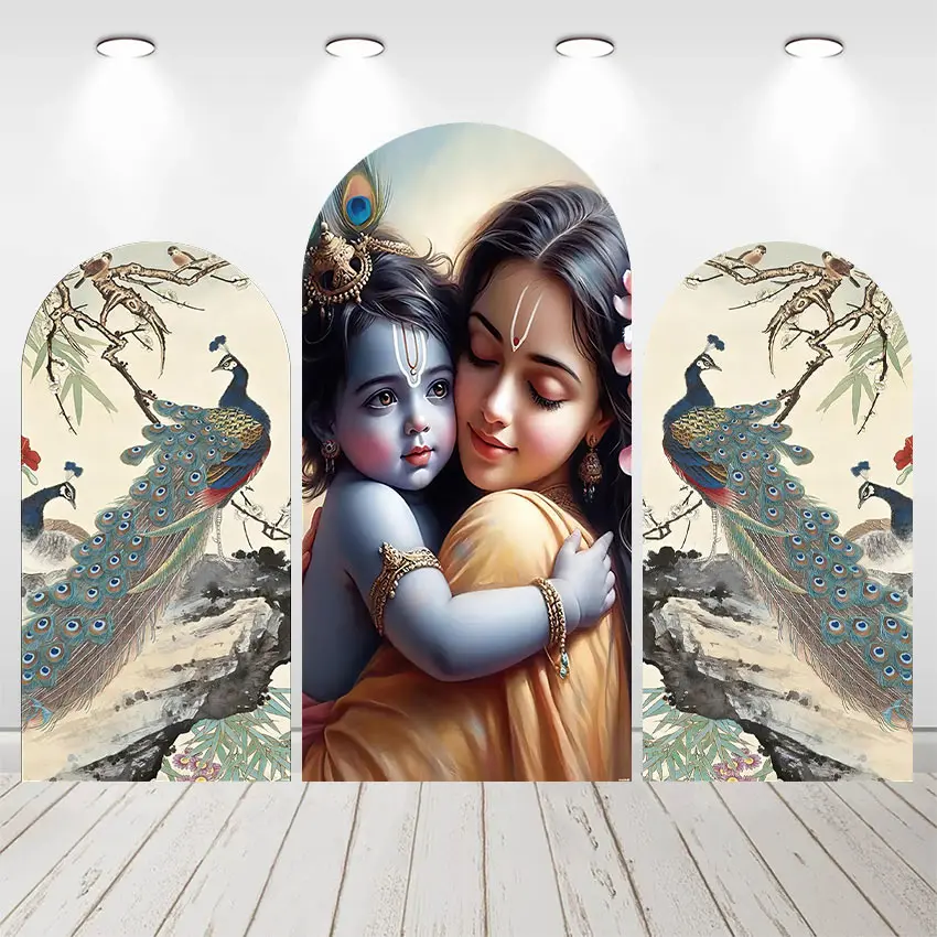 Мехофонд на заказ, 2-сторонний индийский Яшида и Кришна, детский день рождения, чехлы для детского душа, арка Хиара, фон для декора, фон