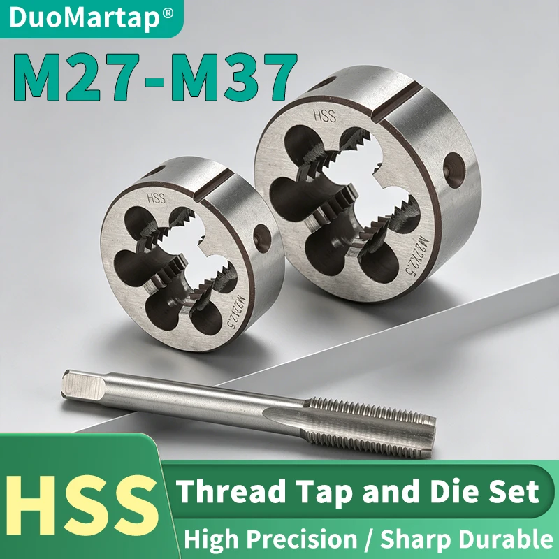 1SET HSS 6542 Multifunction Tap and Die Set M27-M37 Metric Screw Thread Hand Taps Straight Fluted Tap Die and Thread Tool