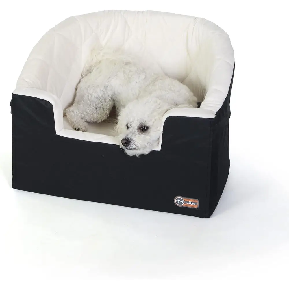 Collapsible Pet Car Seat for Small to Medium Dogs, Large Black/Cream | Secure with Seat Belts, 2 Safety Leashes, Washable Covers