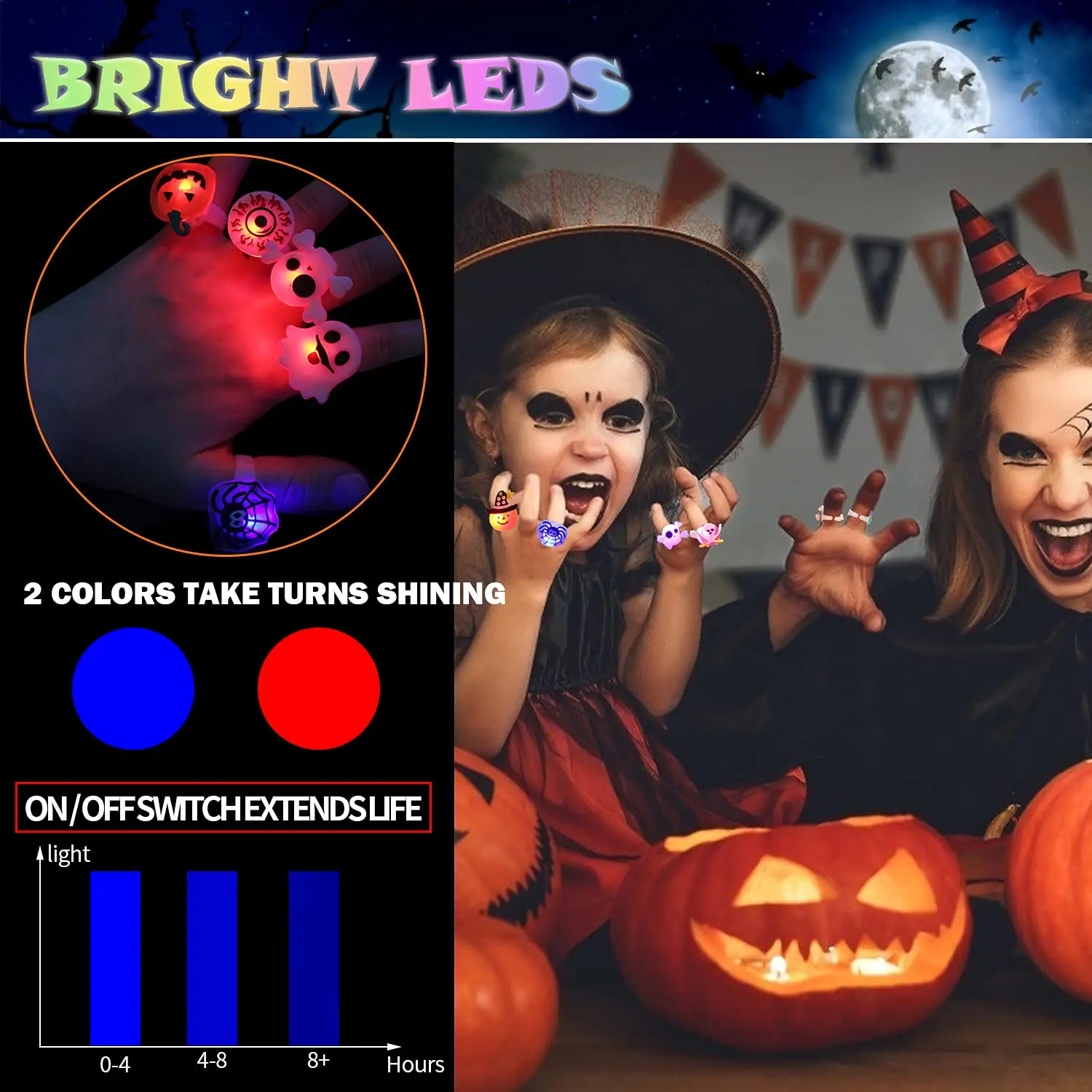 Halloween Light Up Rings for Kids,50 Pcs LED Flashing Ring Toys for Halloween Kids Party Favors Prizes and Goodie Bag Fillers gallery 4