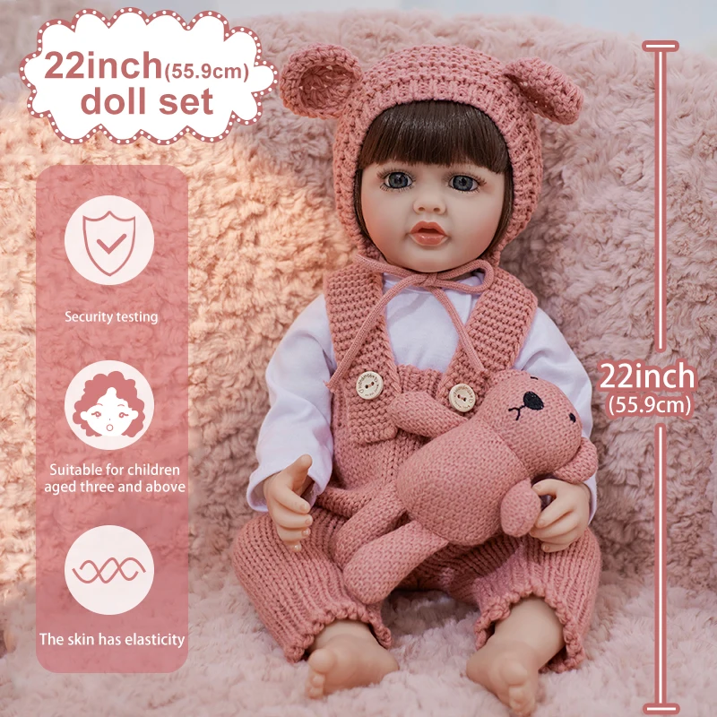 22 inch Creative Rebirth Doll Set, Newborn Baby Doll, Simulation Doll with Accessories, Birthday Gift, Christmas Gift