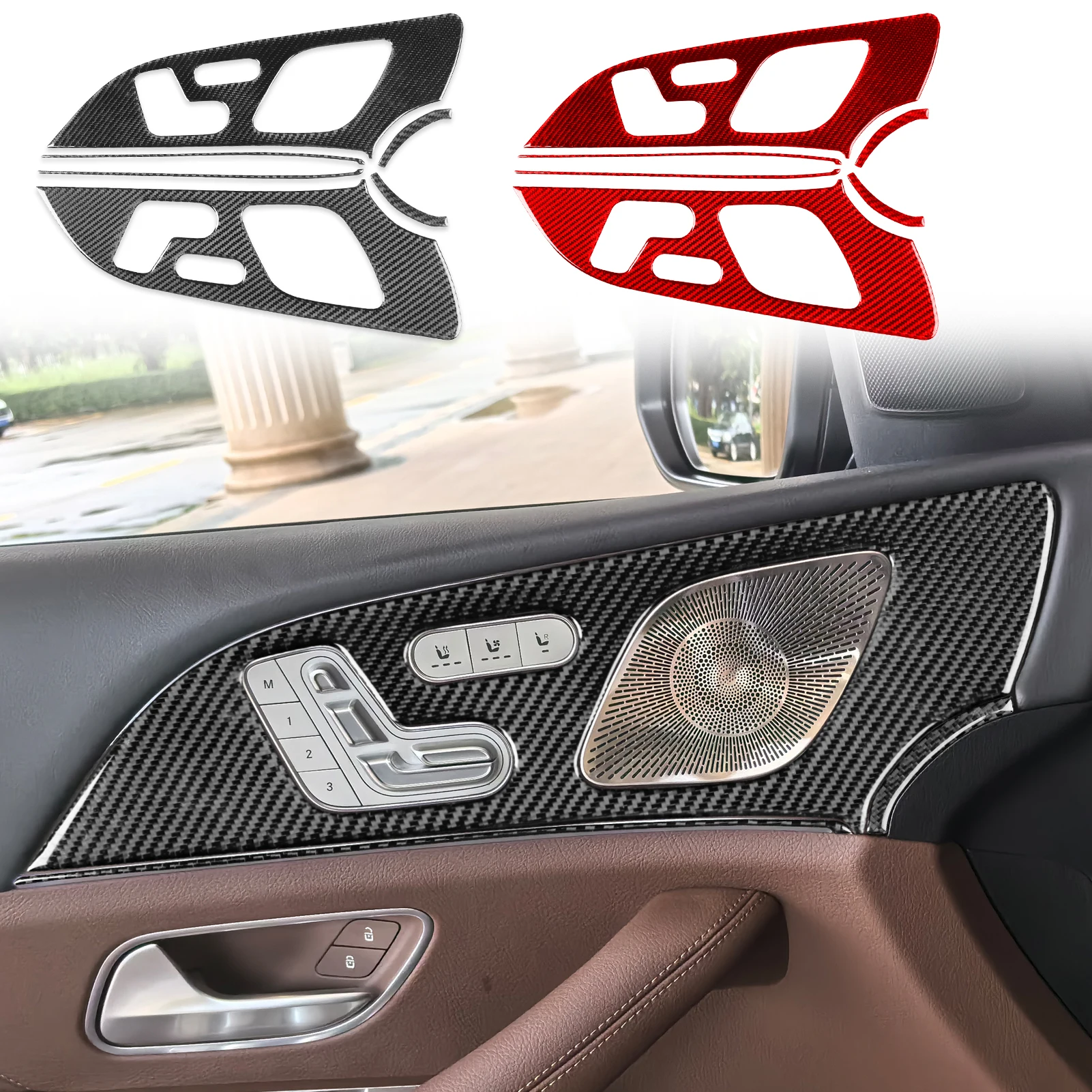 For Benz GLE W167 2019—2024 Carbon Fiber Car Accessories Front Door Saet Adjustment Cover Trim Sticker Interior Modification