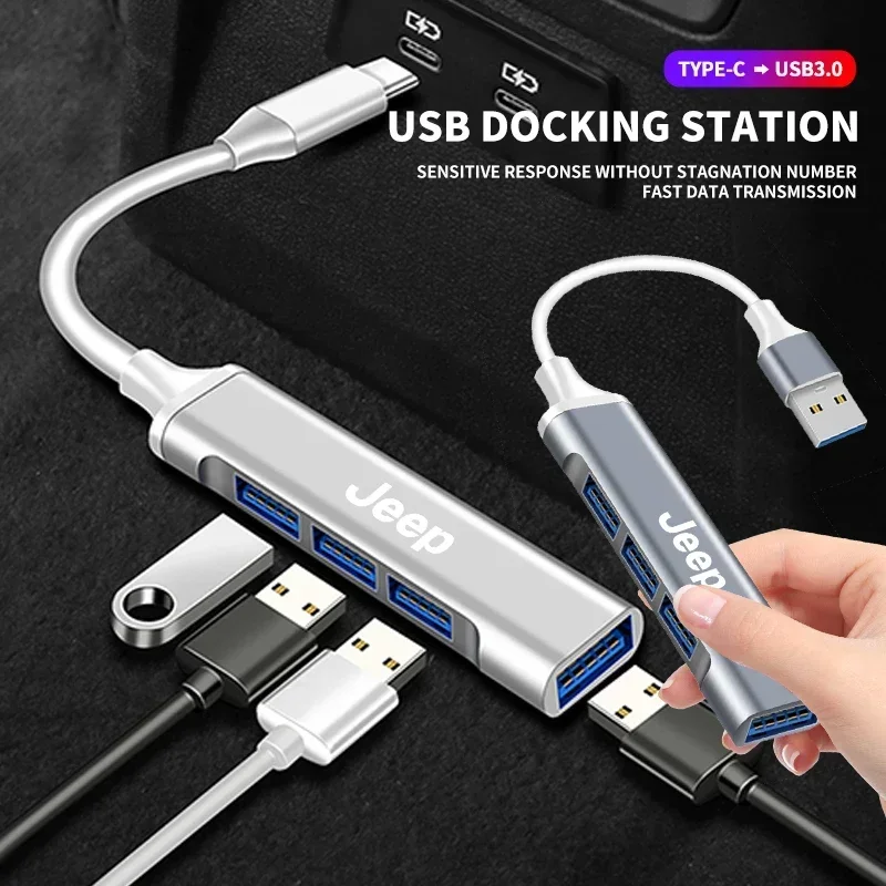 Adaptador USB-C 4 em 1 de alta velocidade com 4 portas USB tipo C para Jeep Grand Cherokee, Wrangler JK, Gladiator, Compass, Renegade, Patriot e Liberty.