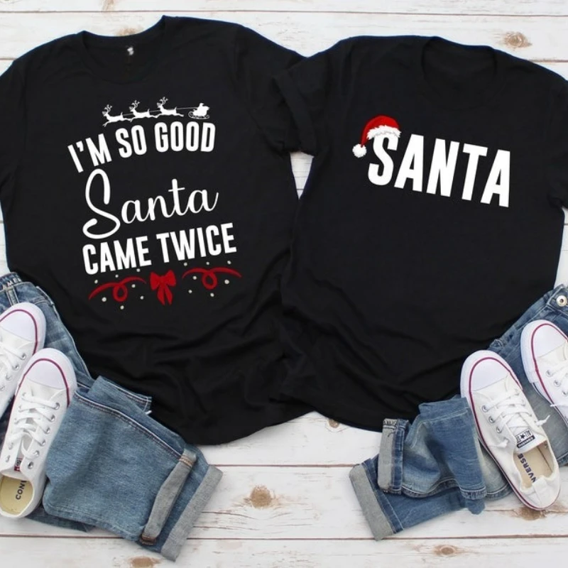 

Funny Couples Matching Holiday Shirt Santa Came Twice His and Hers Christmas Party Santa Adult Unisex Regular Short Sleeve