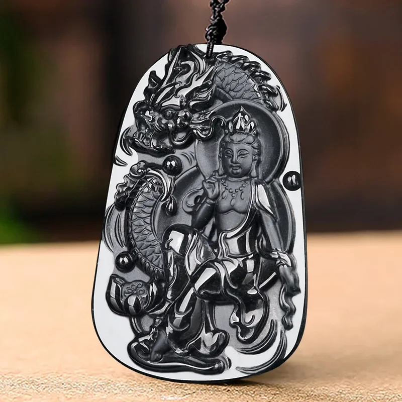 

Burmese Jade Guanyin Pendant Gifts for Women Natural Black Jadeite Luxury Carved Talismans Necklace Emerald Gift Jewelry