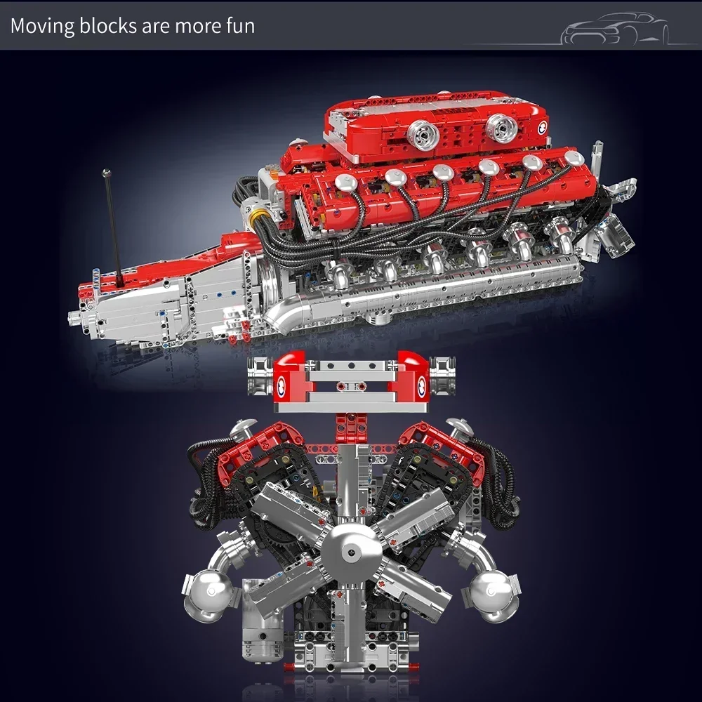 MOULD KING 10169 V12 Engine Model Motorized Simulation Model MOC Building Blocks Bricks Electrically Drive Car Technic Parts Toy
