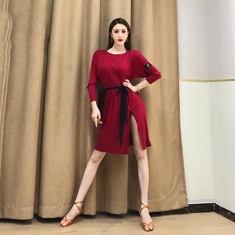 Latin Dance Dress For Women Loose Long Sleeved Practice Clothes Adult Chacha Rumba Tango Dress Latin Performance Costumes DQ3185