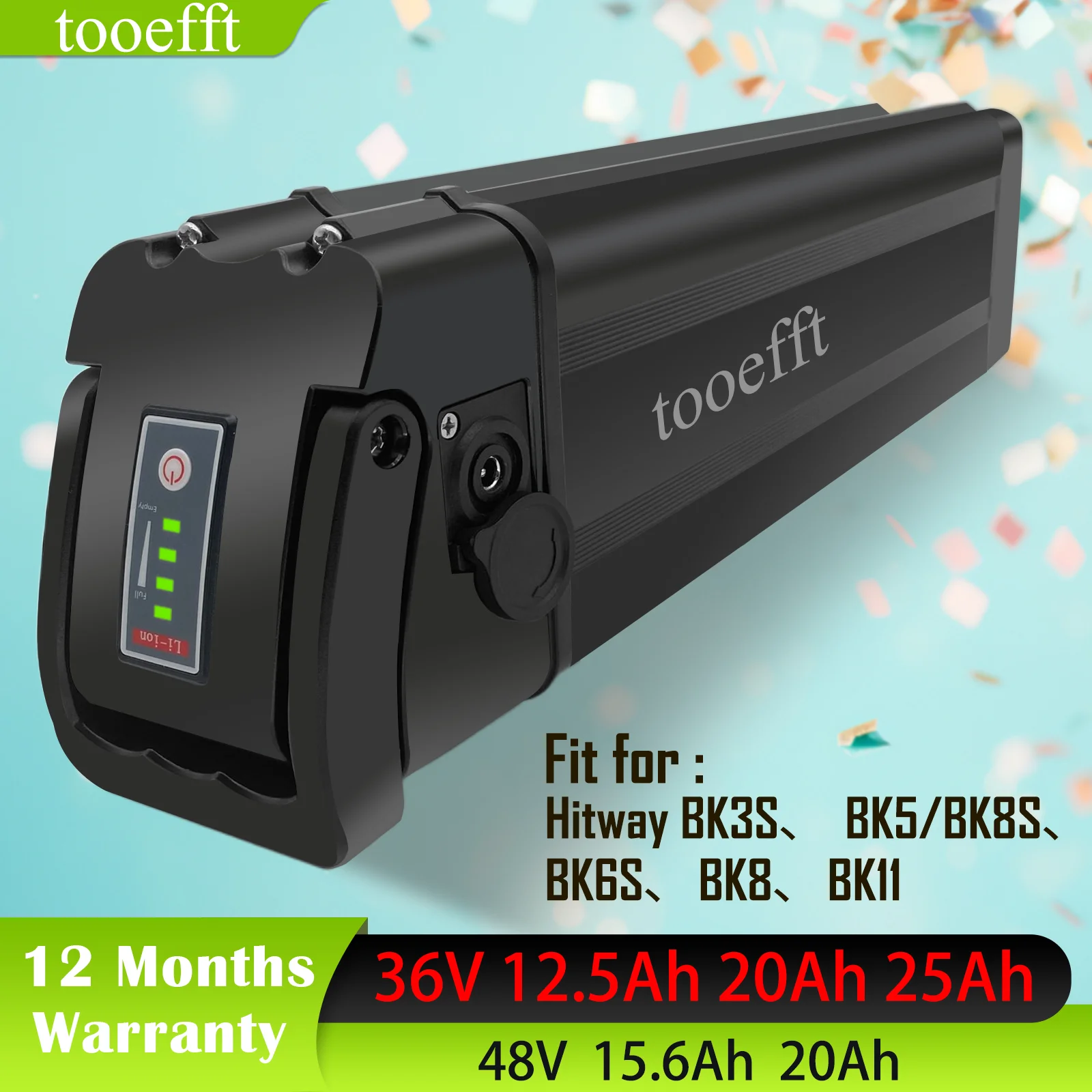L380mm Lithium-Ionen-Batterien 36V 48V E-Bike-Batterie für COLORWAY BK6 Hitway BK3 BK5 BK6 BK8 BK11