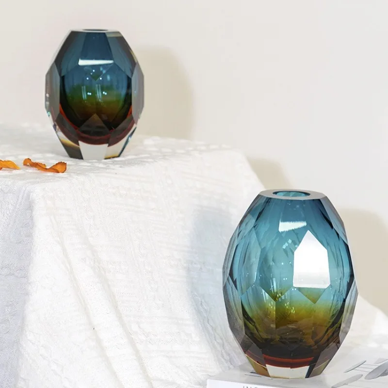 

Artistic simple diamonds, geometric crystal glass flower arrangement vase ornaments, living room coffee table home soft