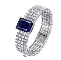 ZOCA Hot New 925 Sterling Silver High Carbon Diamond Bangle Bracelets With Square Royal Blue Stone Luxury Designer Jewelry