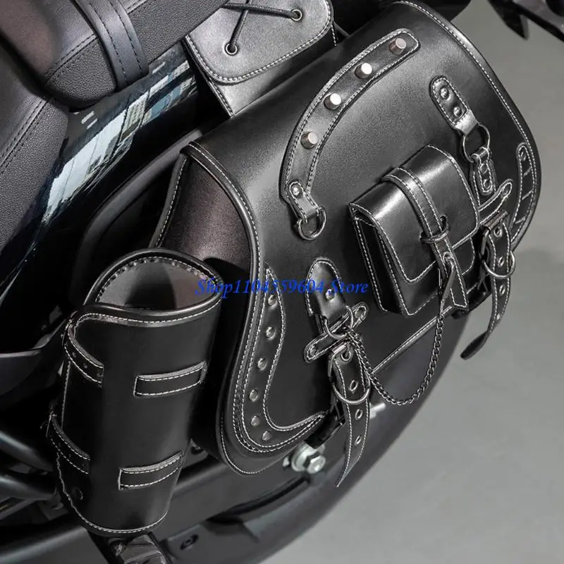 

12QM 1 Pair Motorcycle Tool Bag Luggage Storage Bag Universal PU Side Bag Retro Punk Saddlebag Over Saddlebag