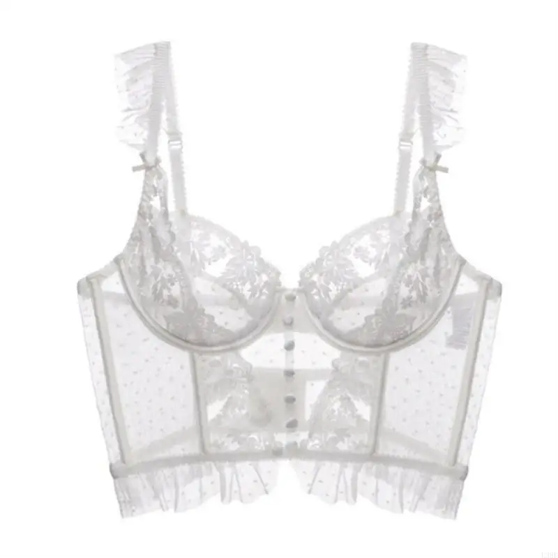 

L38E Women French Lace Bustier Bra Push Up Underwire Unlined Corset Camisole Buttons Bralette Crop