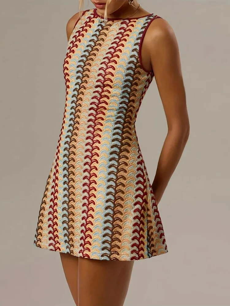 Spring and Summer Hot Girl Sexy Slim Fit Color Woven Contrasting Sleeveless Dress for Women