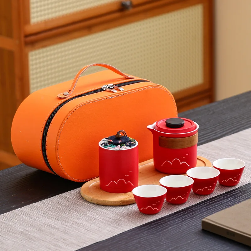 Chinese Portable Travel Tea Set Outdoor Ceramic Quick Cup Household Simple One Pot Three Cup Teapot Gift Tea Sets Complete Set