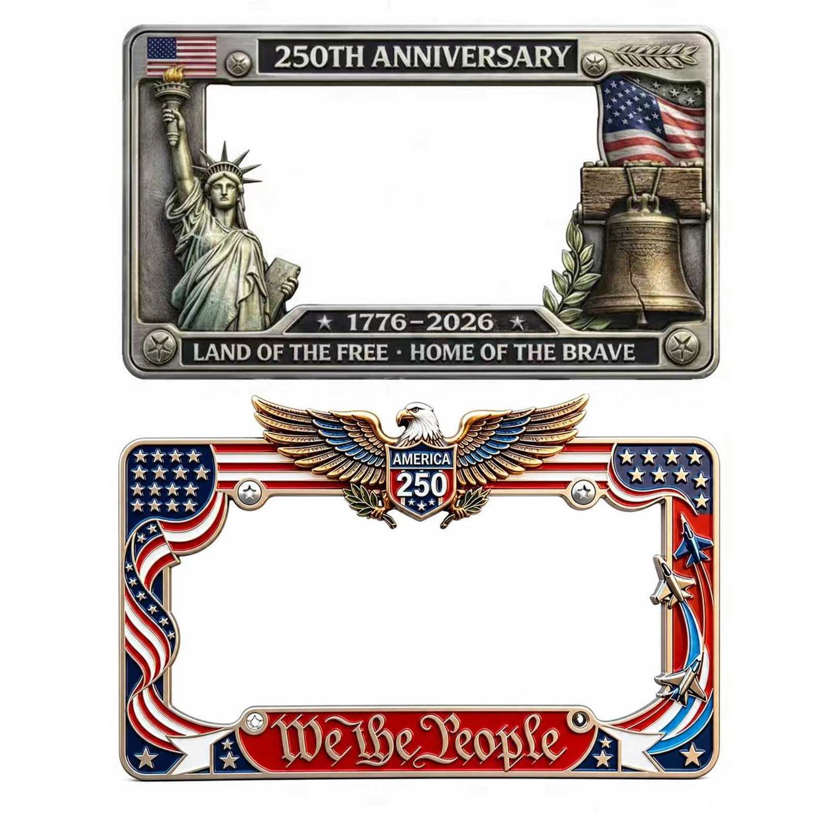 USA Patriotic License Plate Frames Weather Resistant Metal Patriotic Plates Cover Car Tag Holder for Car Celebration & Party