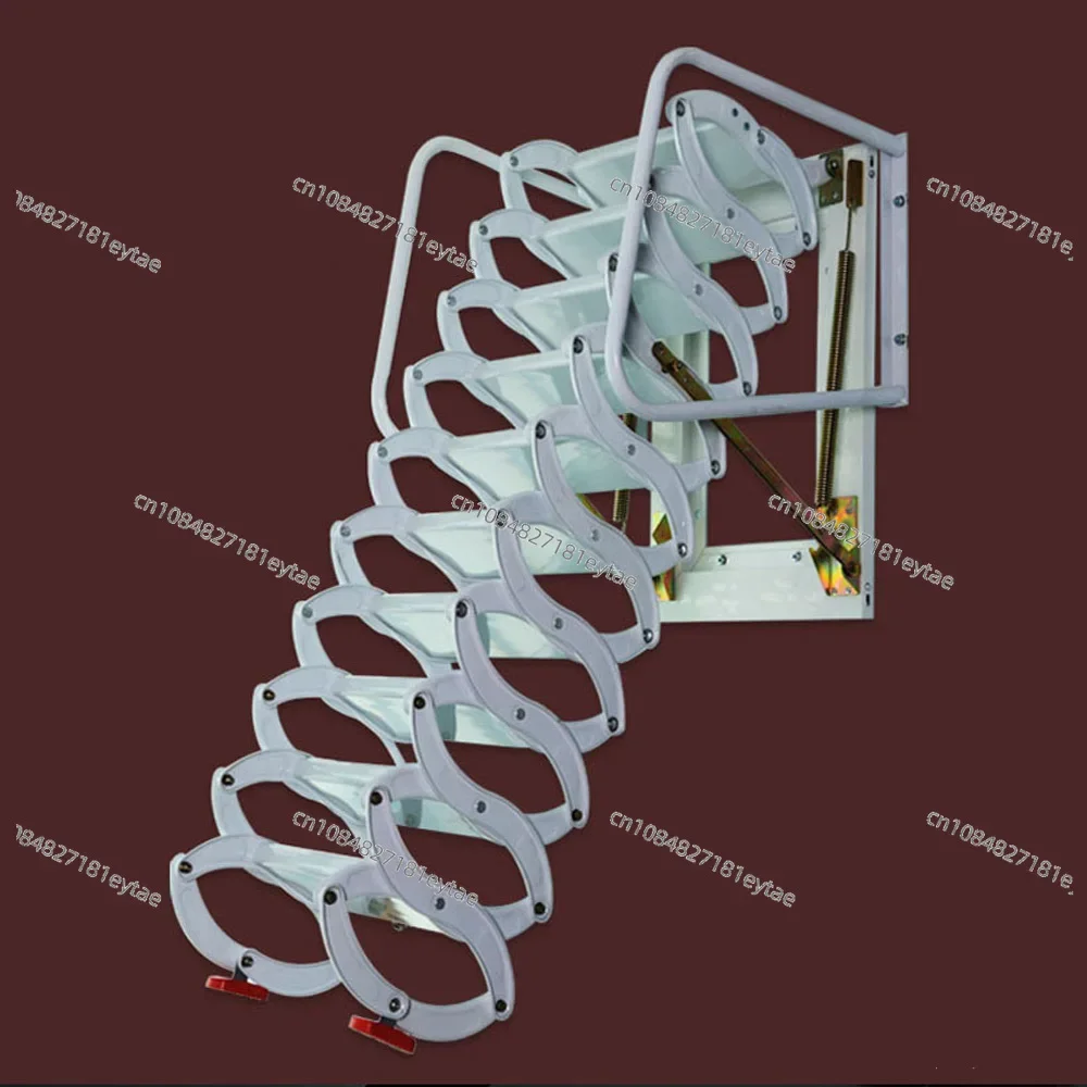 Folding Loft Ladder Stairs Steel Metal Large Wall Mounted Loft Wall Ladder 2.5-3M Height Extend Folding Stairs Hidden Ladder