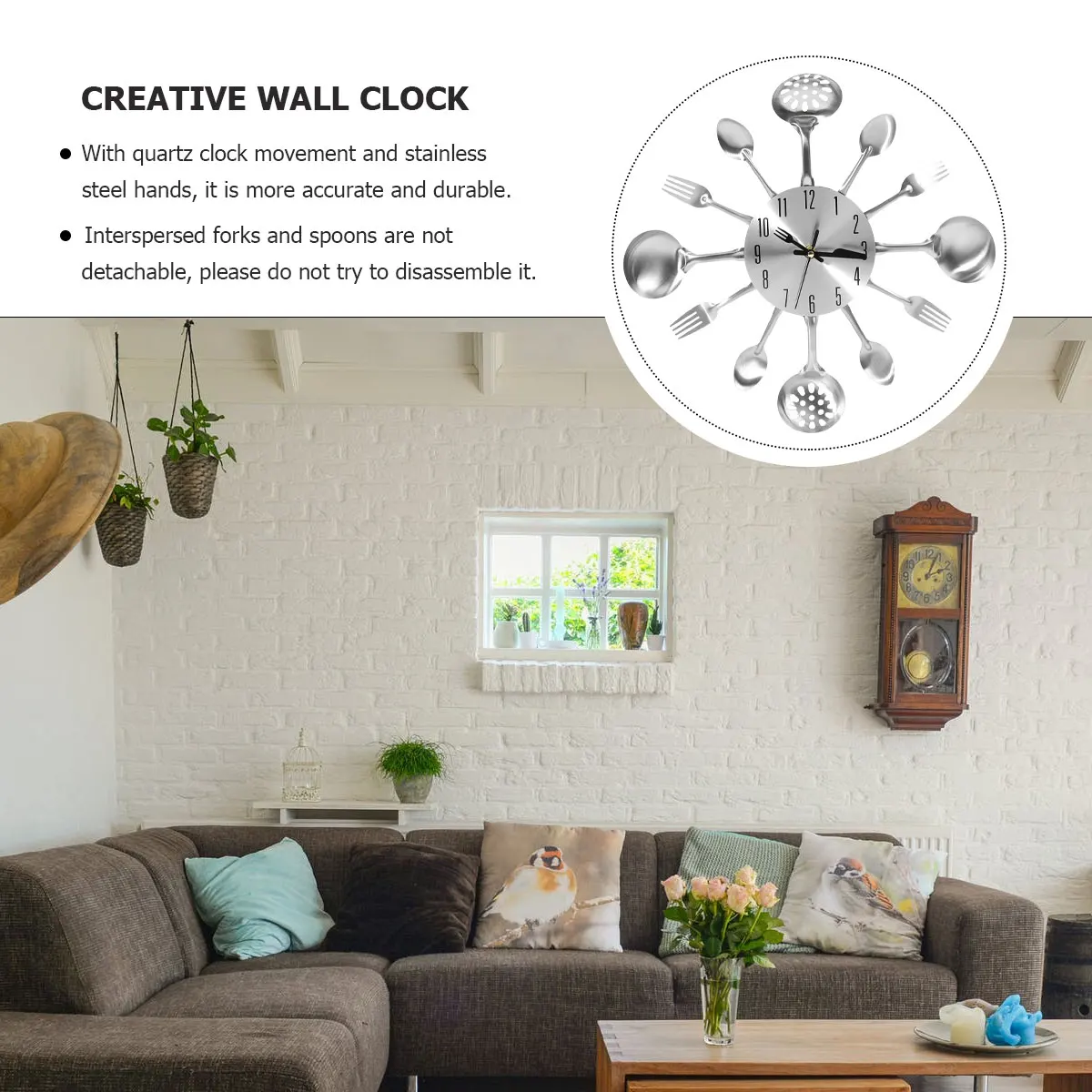 

Creative Wall Clock Clocks Operated Number Cutlery Style Kitchen with Decor Utensil