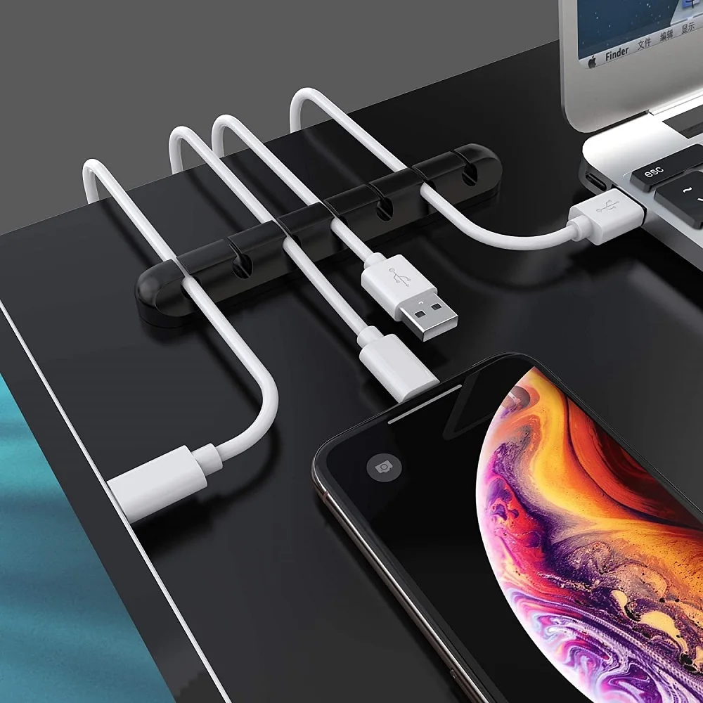 5 kabel z zaciskami zaciski do Organizer do kabli silikonowe samoprzylepne uchwyty do biurka kabel do ładowania USB do biura z klipsem do domu