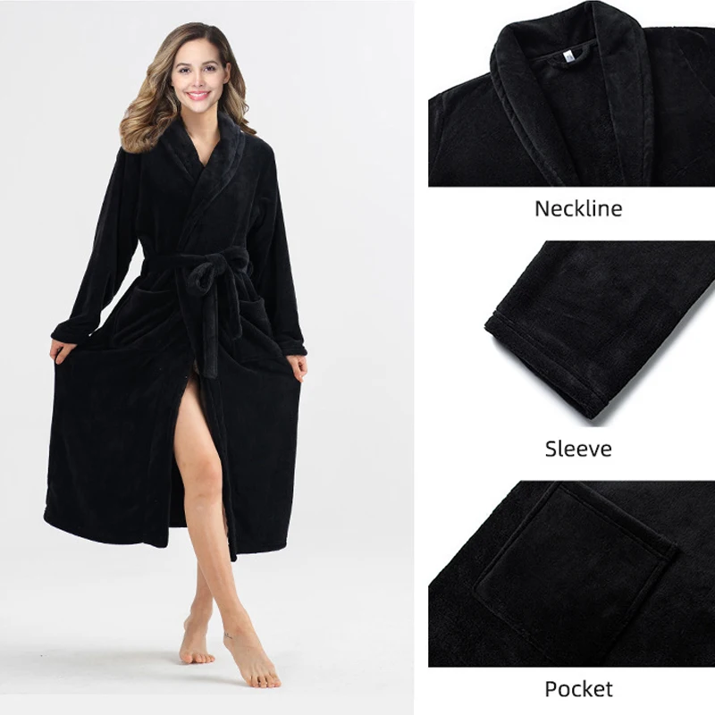 Winter Dicke Warme Bademantel Frauen Korallen Fleece Robe Lose Weiche Nachthemd Bad Kleid Weibliche Revers Nachtwäsche Lange Feste Nachtwäsche