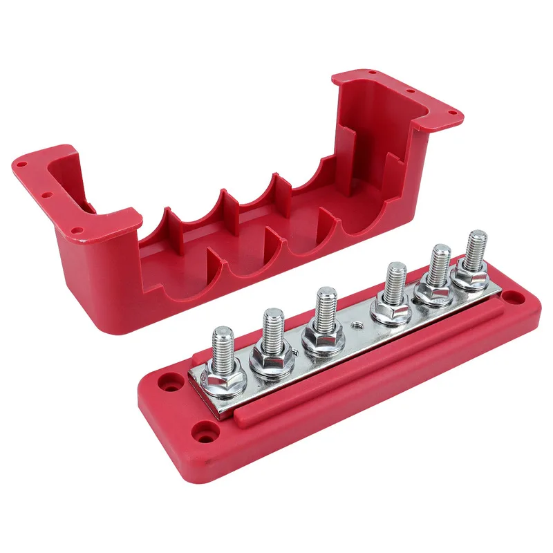300A 6 Way M8 Red and Black Busbar Terminal block Straight-Row Studs Conductivity Insulation Flame-Retardant BusBar