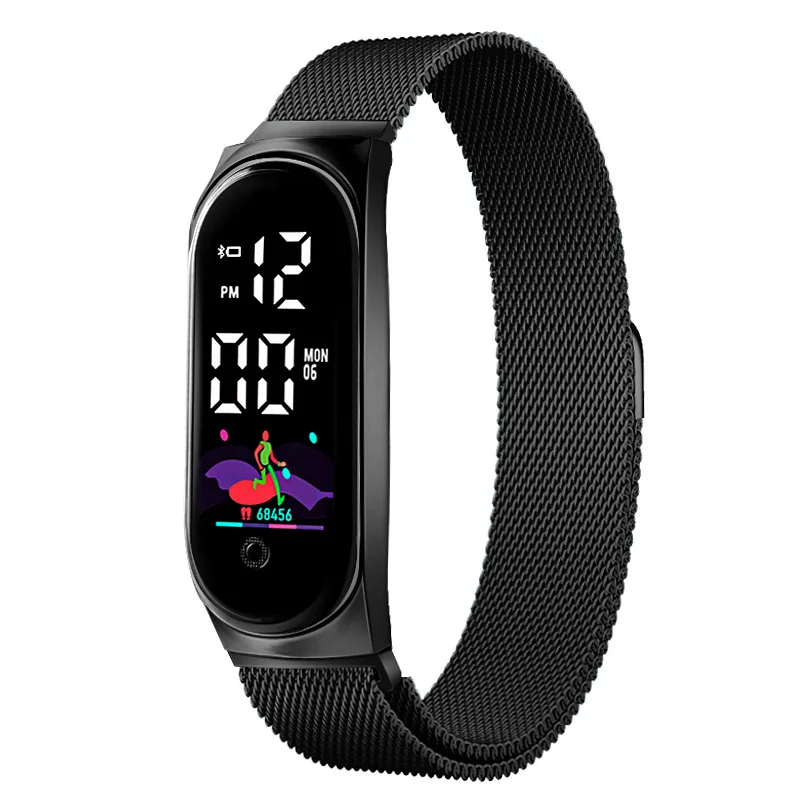 Jam Tangan Wanita Kedap Air Jam Tangan Gelang Mewah Jam Tangan Baja Tahan Karat LED Milan Jam Tangan Elektronik Gesper Magnetik Jam Tangan Olahraga Wanita