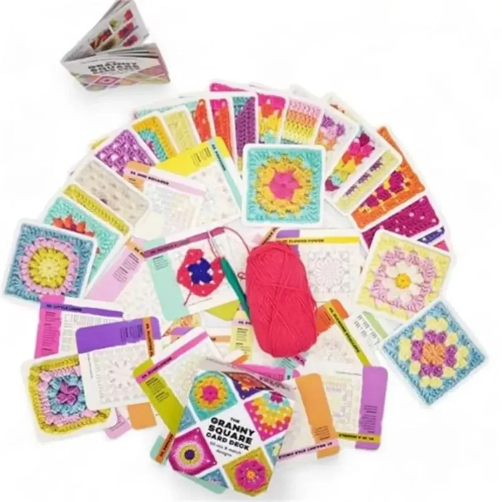 Embroidery Thread Knitted Pattern Cards Set Braided Rope Wrapping Granny Square Card Deck DIY 50 Cards Knitting Kit for Adults