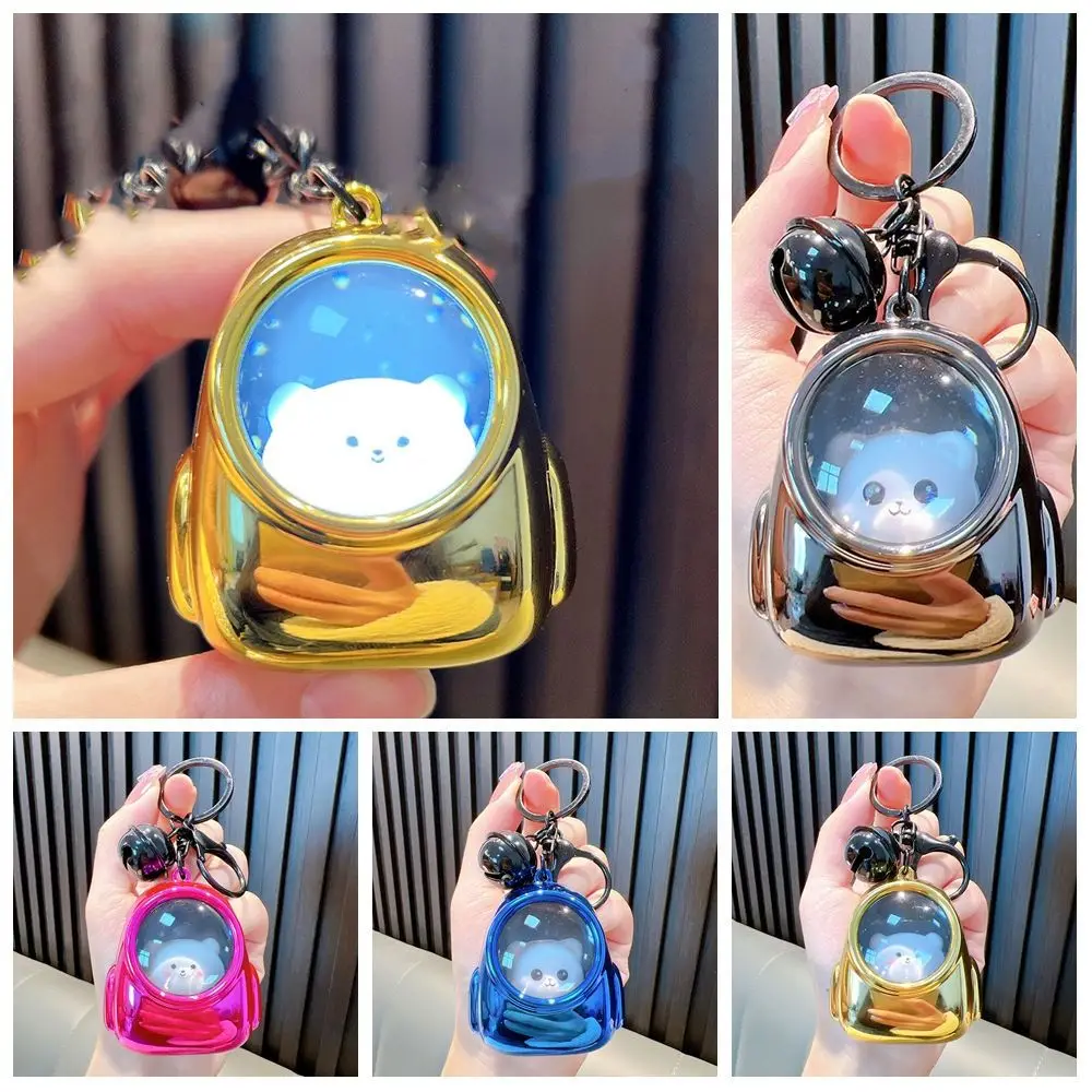 Light-emitting Cat Bear Keychain Ambient Light Couple Pendant Night Light Keyring Cute Cartoon Cat Astronaut Keychain Backpack