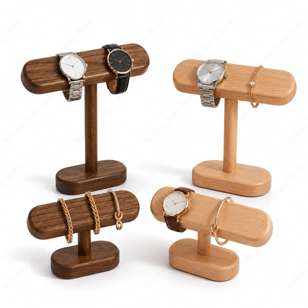 1 Soporte de Madera para Relojes, Exhibidor de Joyería de Haya y Nogal para Relojes, Pulseras, Tobilleras, Exhibición en Mostrador, Organizador para el Hogar