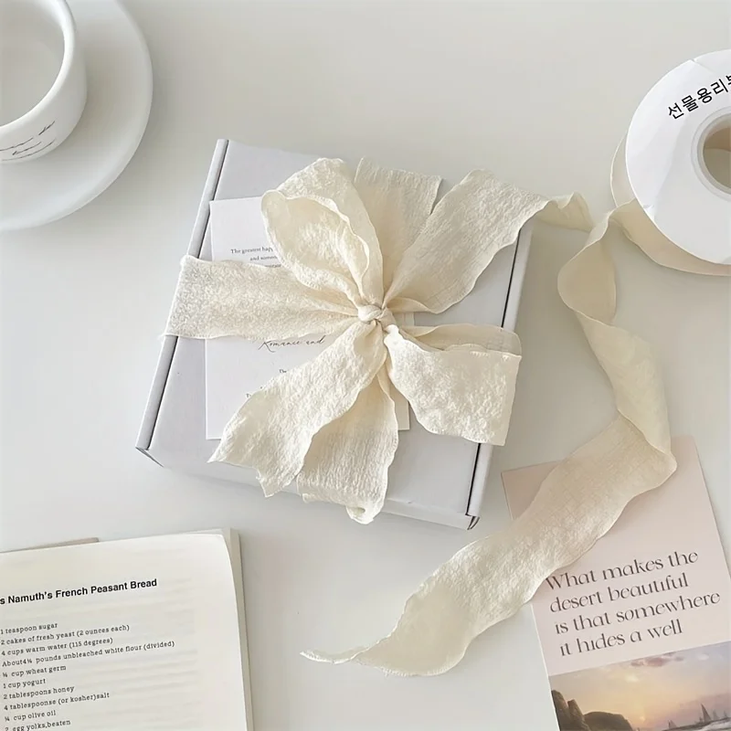 Bohemian Pleated Fabric Ribbon for Gifts & Bouquets. Textured Ribbon for Crafts, Weddings, Festive Decor (1 Roll)