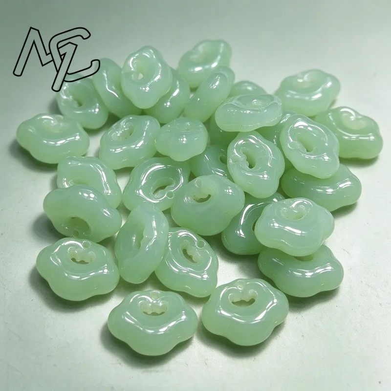 10Pcs Double Sided 3D Ruyi Cloud Charms, Through Hole Light Green Jade Loose Beads DIY Bracelet Necklace Jewelry Making Supplies