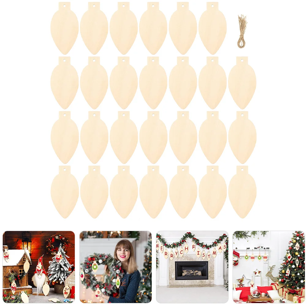 

1Set Wooden Hanging Ornaments Blank Light Bulb Wood Shapes Unfinished Craft Sheets for Christmas Decoration DIY Painting