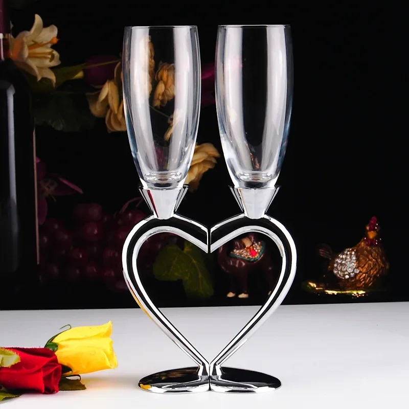 200ML Crystal Glass Sparkling Wine Goblet Alloy Heart Shape Champagne Flute Wedding Ceremony Barware for Valentine's Day Glass