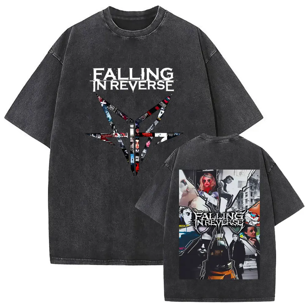 Vintage-T-Shirt mit doppelseitigem Aufdruck, Motiv: Rockband „Falling in Reverse“, für Herren und Damen, Retro-Gothic-Punk-Stil, Oversized-Schnitt, Streetwear. – Detail 5