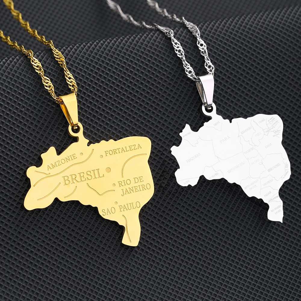 

Federative Republic of Brazil Map City Pendant Necklace Stainless Steel Men Women Brasil Maps Jewelry Gift