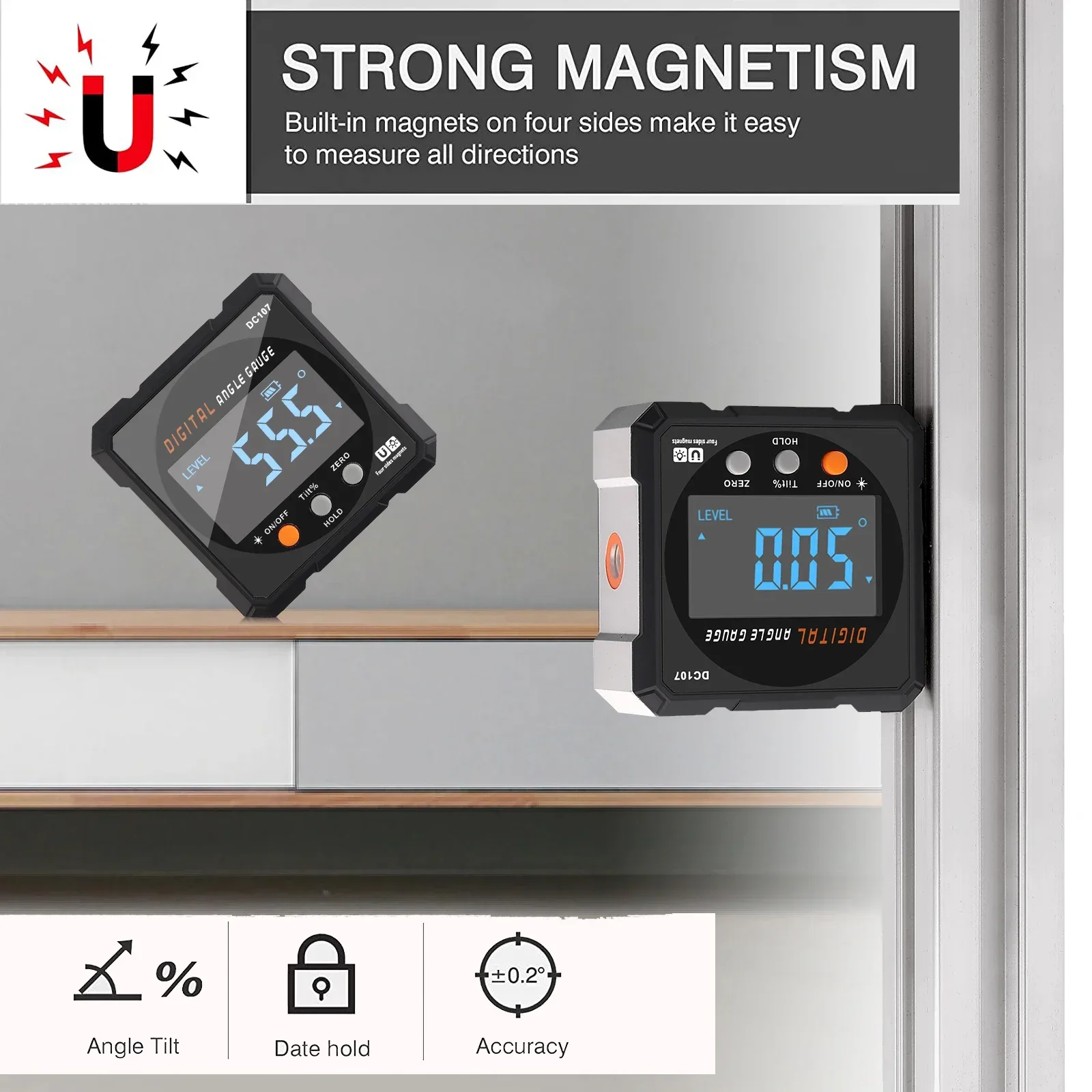 Laser USB Inclinometer Level Angle Finder Goniometer Magnet Tilt Measuring Inclinometer Type-C Charging Angle meter Goniometer