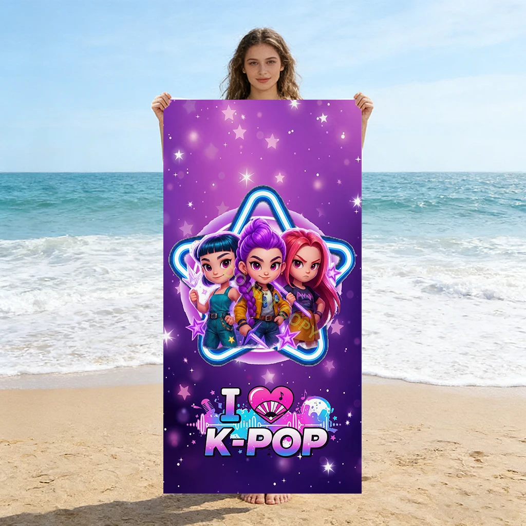 1pc I Love K-pop Cartoon Beach Towel Quick-drying Super Absorbent Suitable for Beach Vacation Pool Summer Funny Gift for Friends