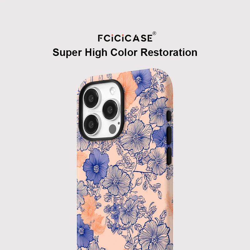 Fcicicase Luxus Magsafe Handyhülle für iPhone 16 Pro Max 15 Plus 14 13 12 11 Retro Blume Wireless Charging Dual Layer Cover