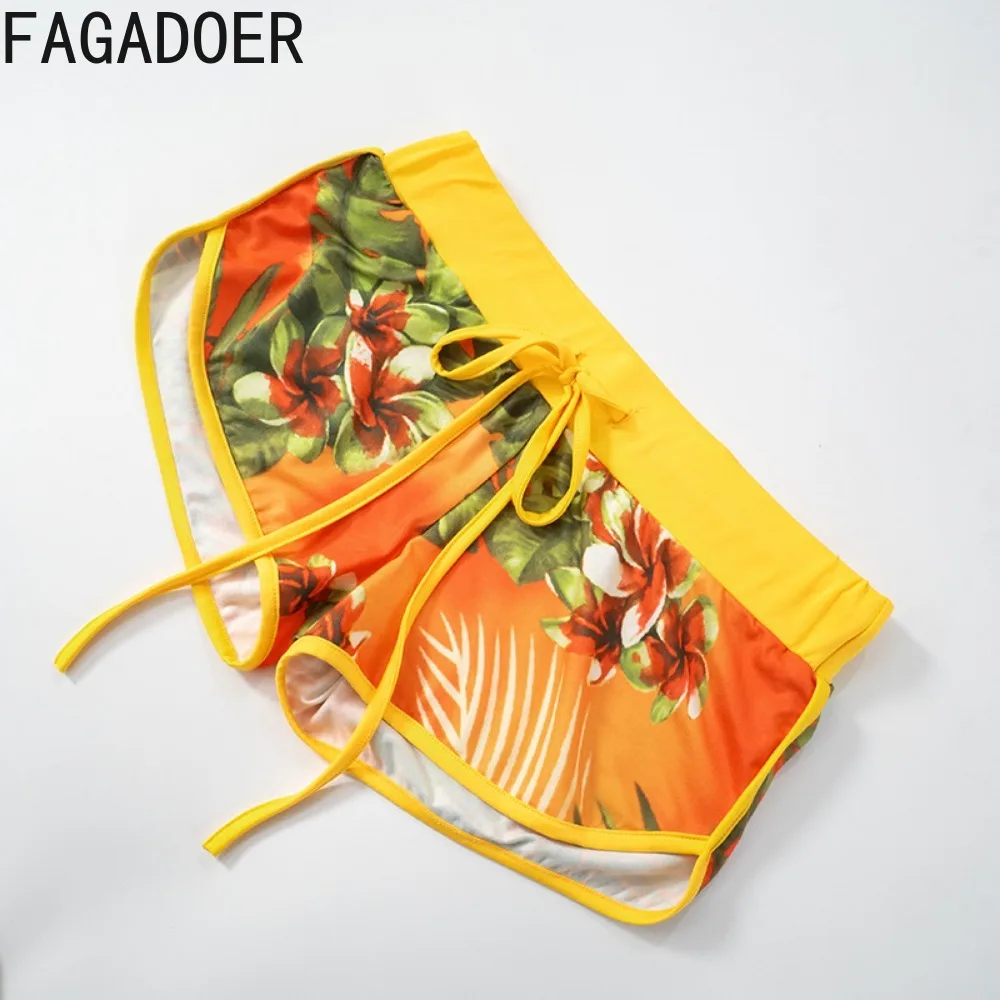 FAGADOER Fashion Print Patchwork 2 Piece Sets Woman Outfit Sleeveless Tank Crop Tops and Shorts Suits Female Summer Spring New