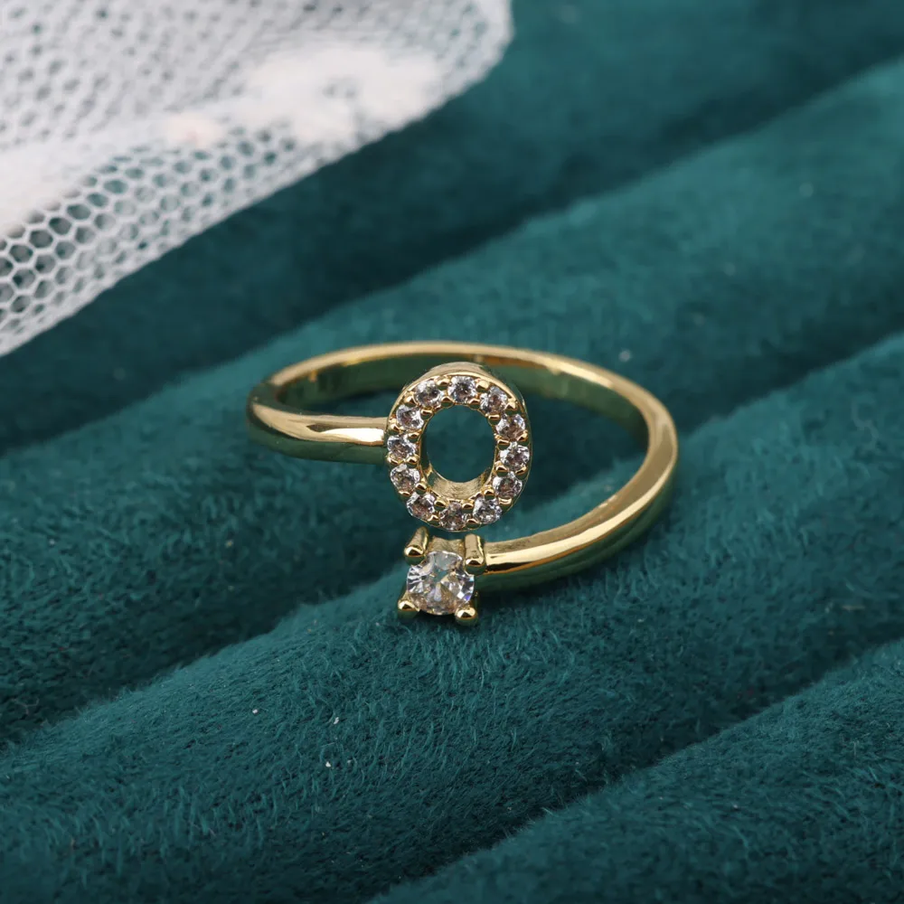 A-Z Letter Adjustable Micro Set Opening Rings For Women Couple Alphabet Name Initials Ring Men Wedding Finger Rings Jewelry