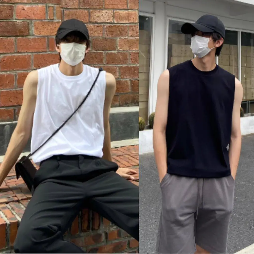 

Summer Outerwear Men Sleeveless T-shirt Tank Top Quick Dry Ice Silk Mesh Vest Lightweight Singlet Solid Vest Casual Sport Top