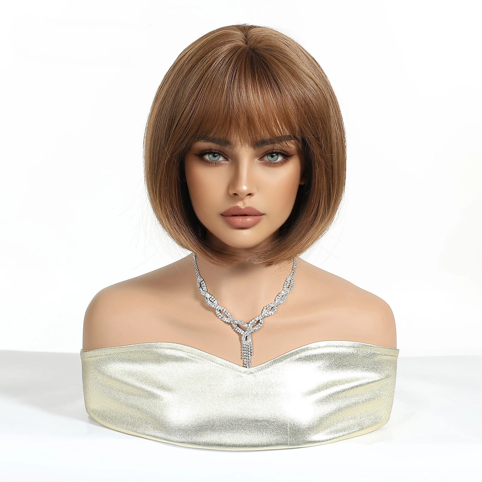 Nuevos productos de estilo europeo y americano Qi flequillo pelo corto BOBO cabeza cambio gradual peluca de moda gris mujeres tocado completo