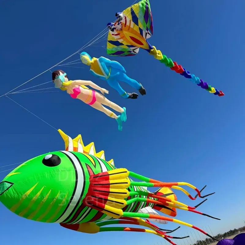 DDDZ 8m LED Lionfish noche cometa línea lavandería 40D Ripstop Nylon luz nocturna mostrar cometas para adultos con control remoto